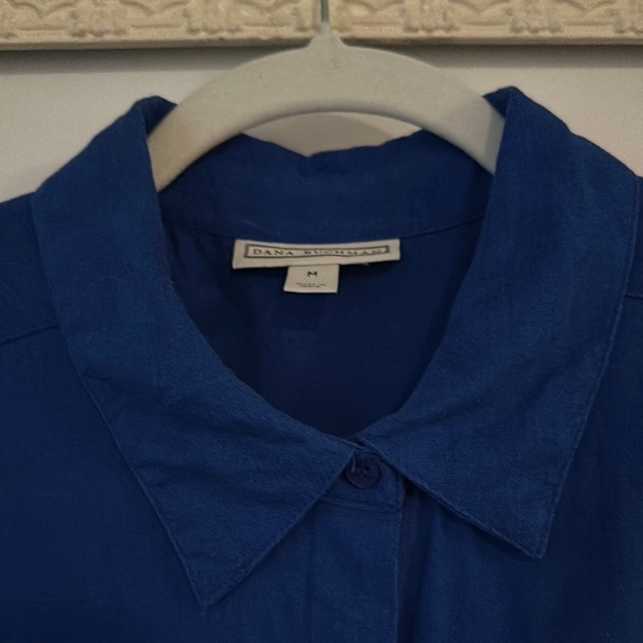 DANA BUCHMAN | Royal Blue Collared Sleeveless Button Down Linen Blouse - Picture 3 of 15